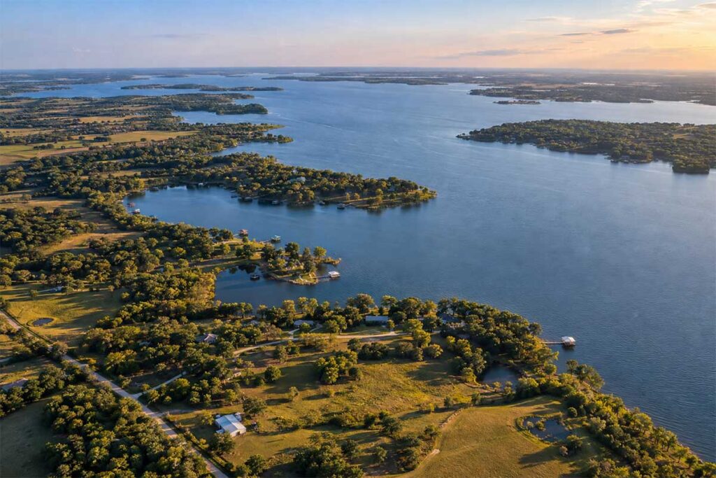 Aerial view of Lake Tawakoni shoreline near Quinlan, Texas